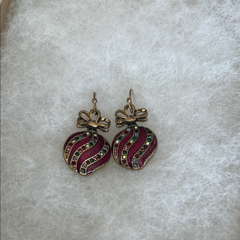 Gold and Red Strawberry Earrings with Filigree Design